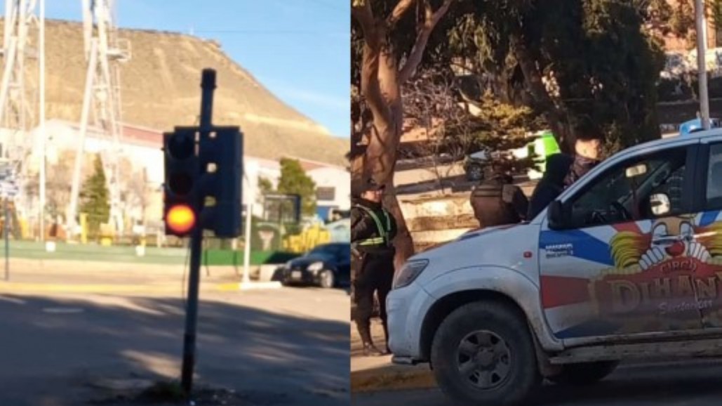 Una camioneta del circo perdi el control y se estrell contra un semforo en Km 3