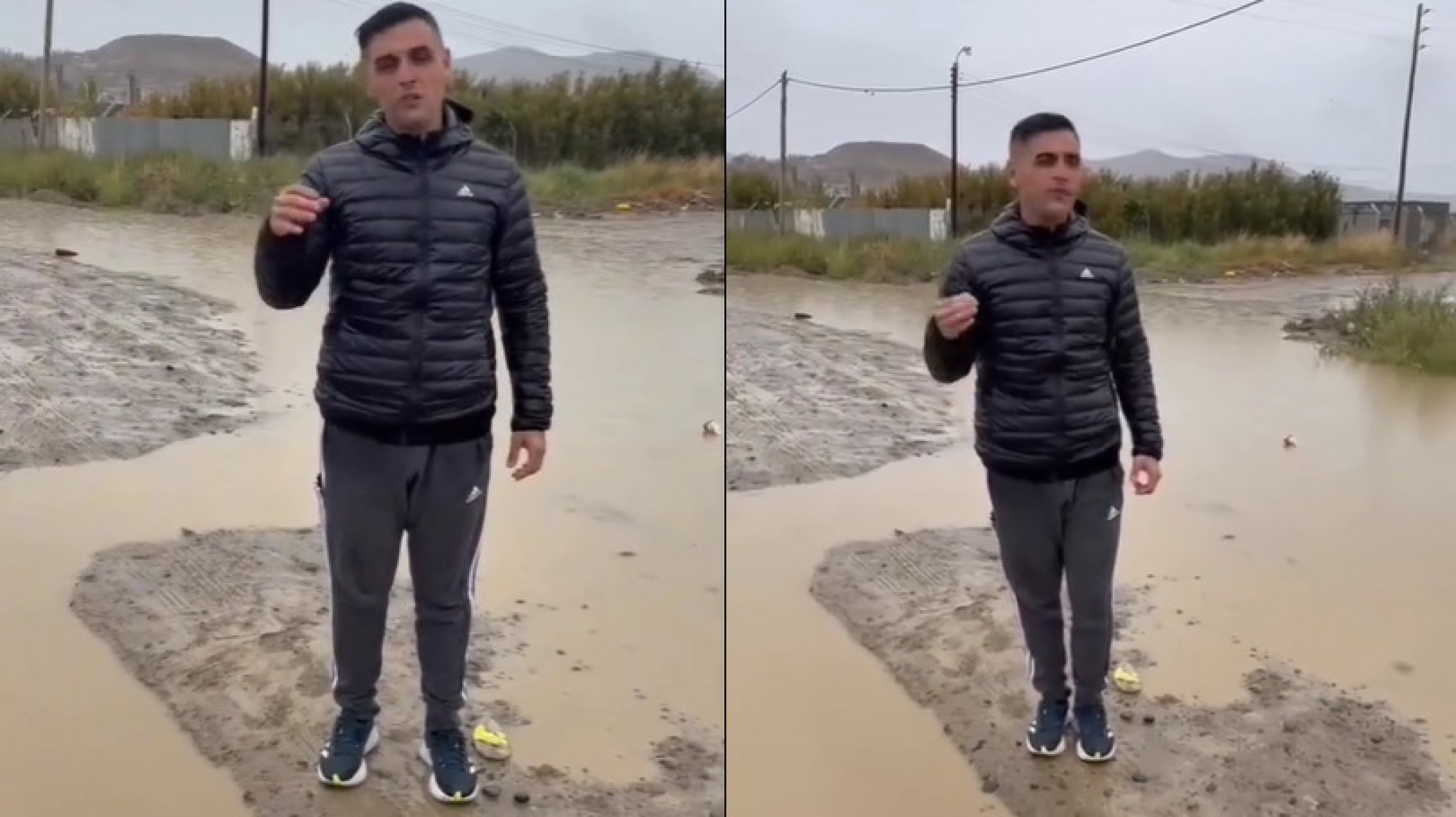 El concejal Gómez quiso criticar por el estado de la ciudad tras la lluvia y lo mataron en redes por las zapatillas impecables