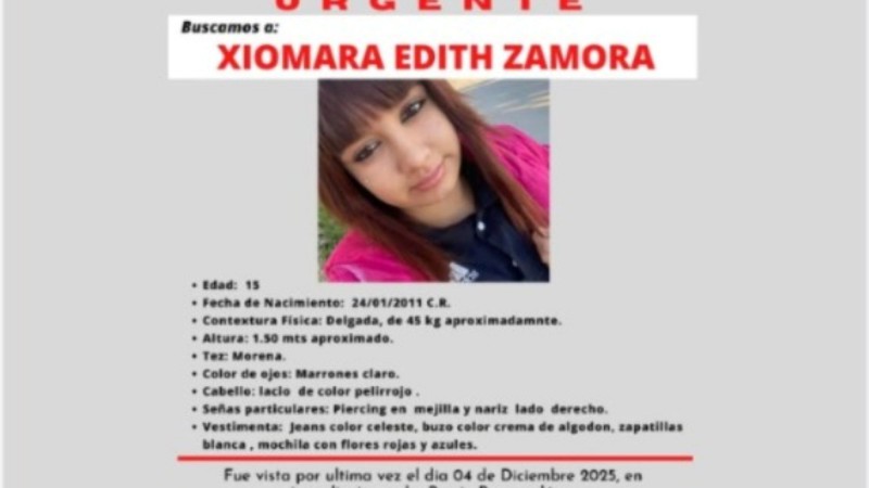 Buscan a Xiomara Edith Zamora, de 15 años, vista por última vez el 4 de diciembre