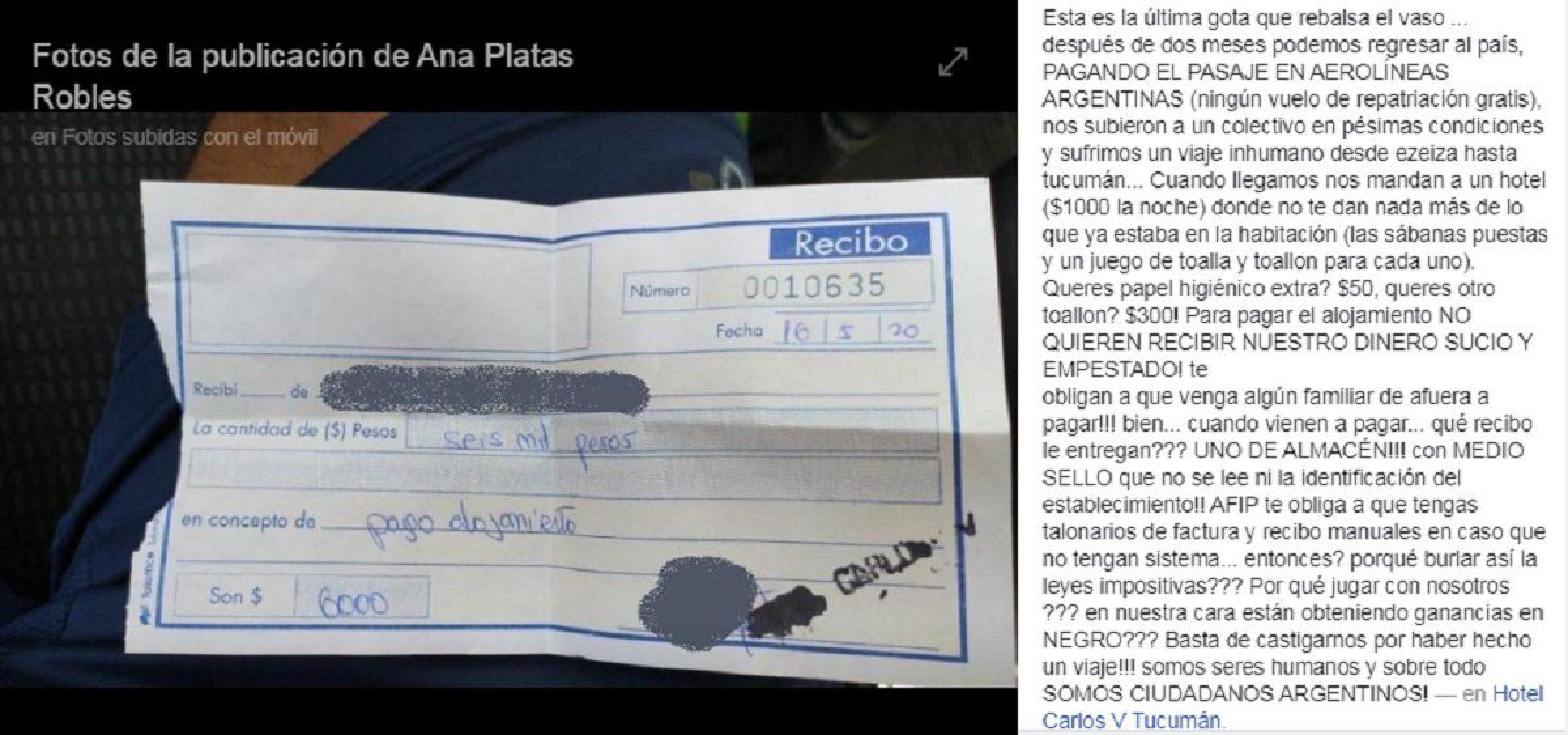 Tucumana repatriada denuncia que la obligan a quedarse en un hotel a $1.000 la noche