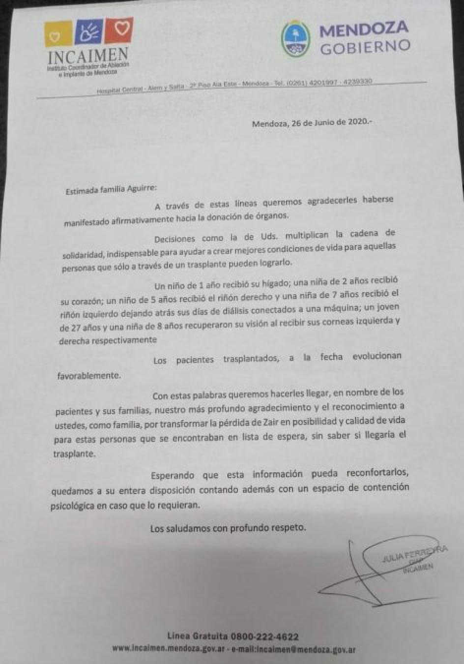 Donó los órganos de su hijo y busca a los receptores “necesito saber si recibieron una oportunidad de vida”