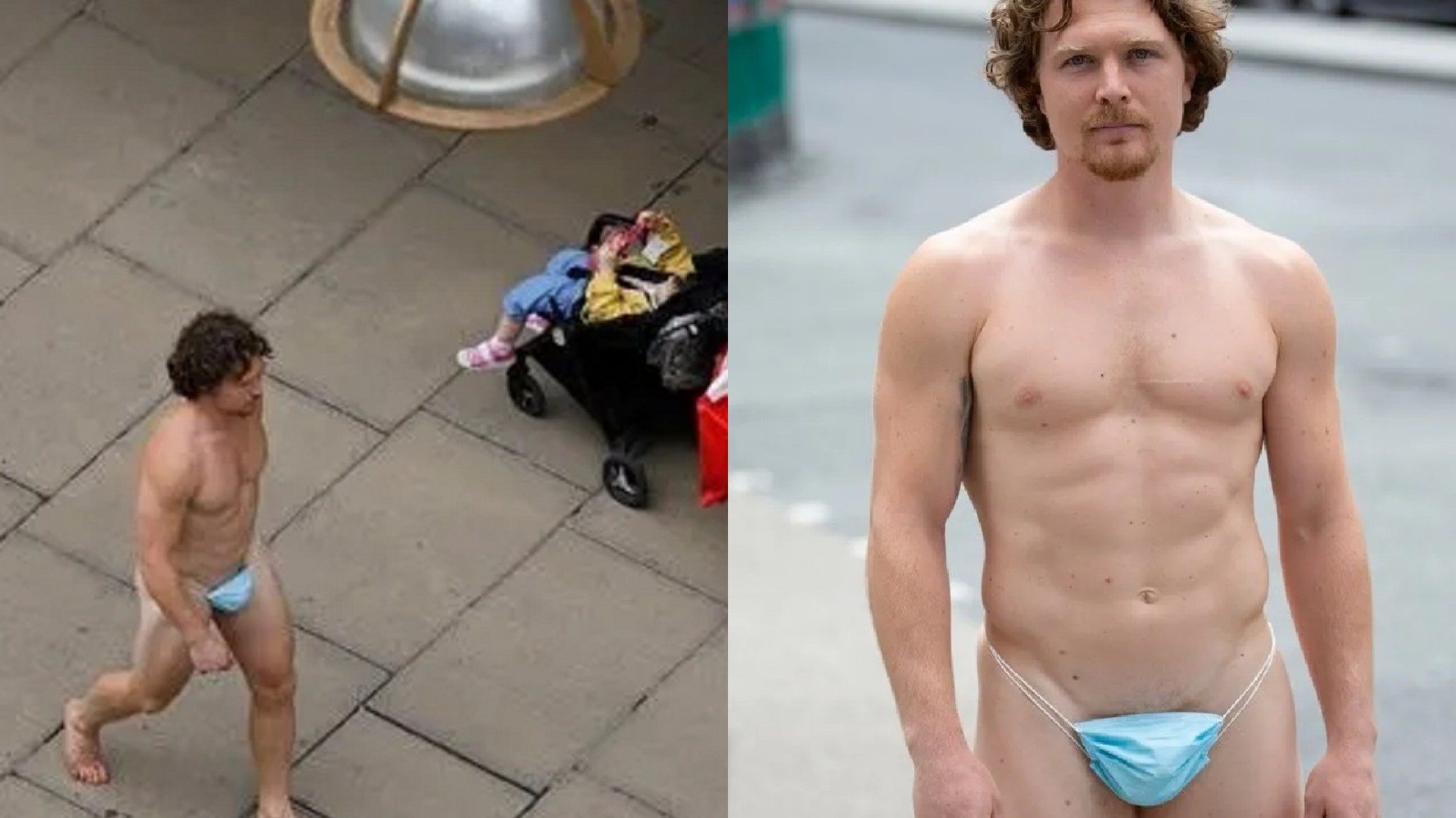 Londres insólito: hombre protestó contra el uso del barbijo poniéndose uno como taparrabo