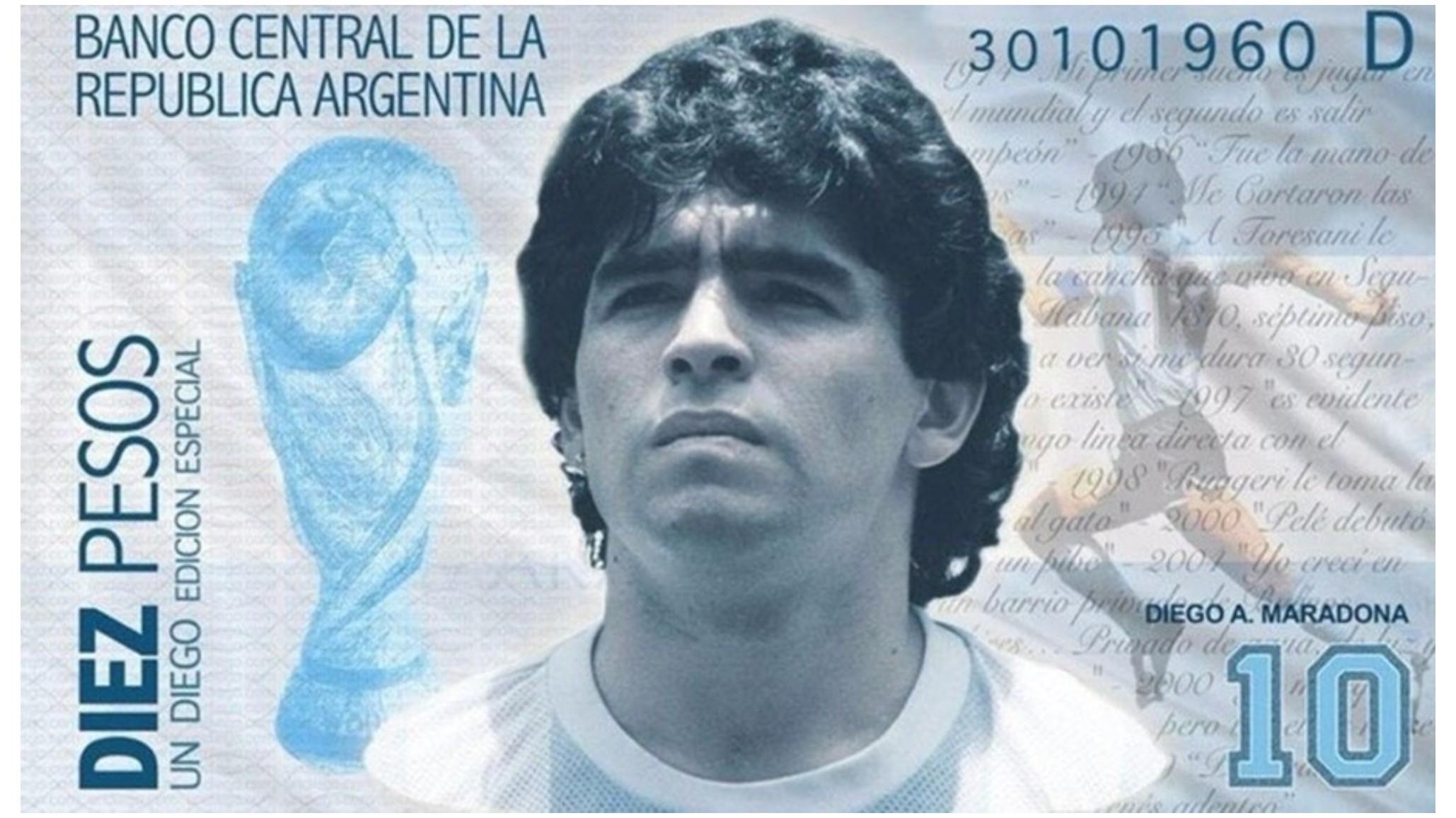 Proponen que Diego Armando Maradona sea la imagen del billete de 10 pesos