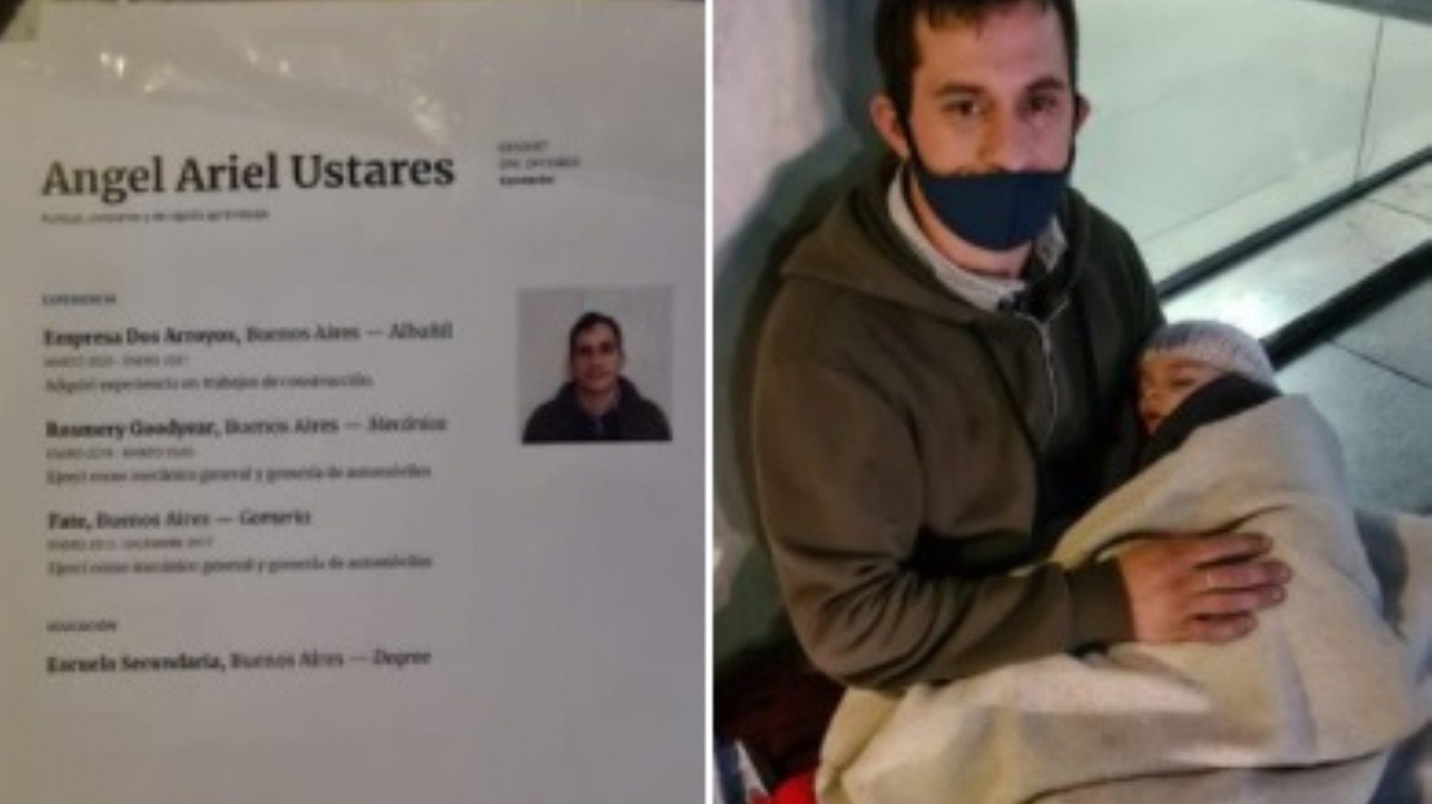 Un joven y su bebé viven en la calle “busco trabajo, soy albañil y mecánico”