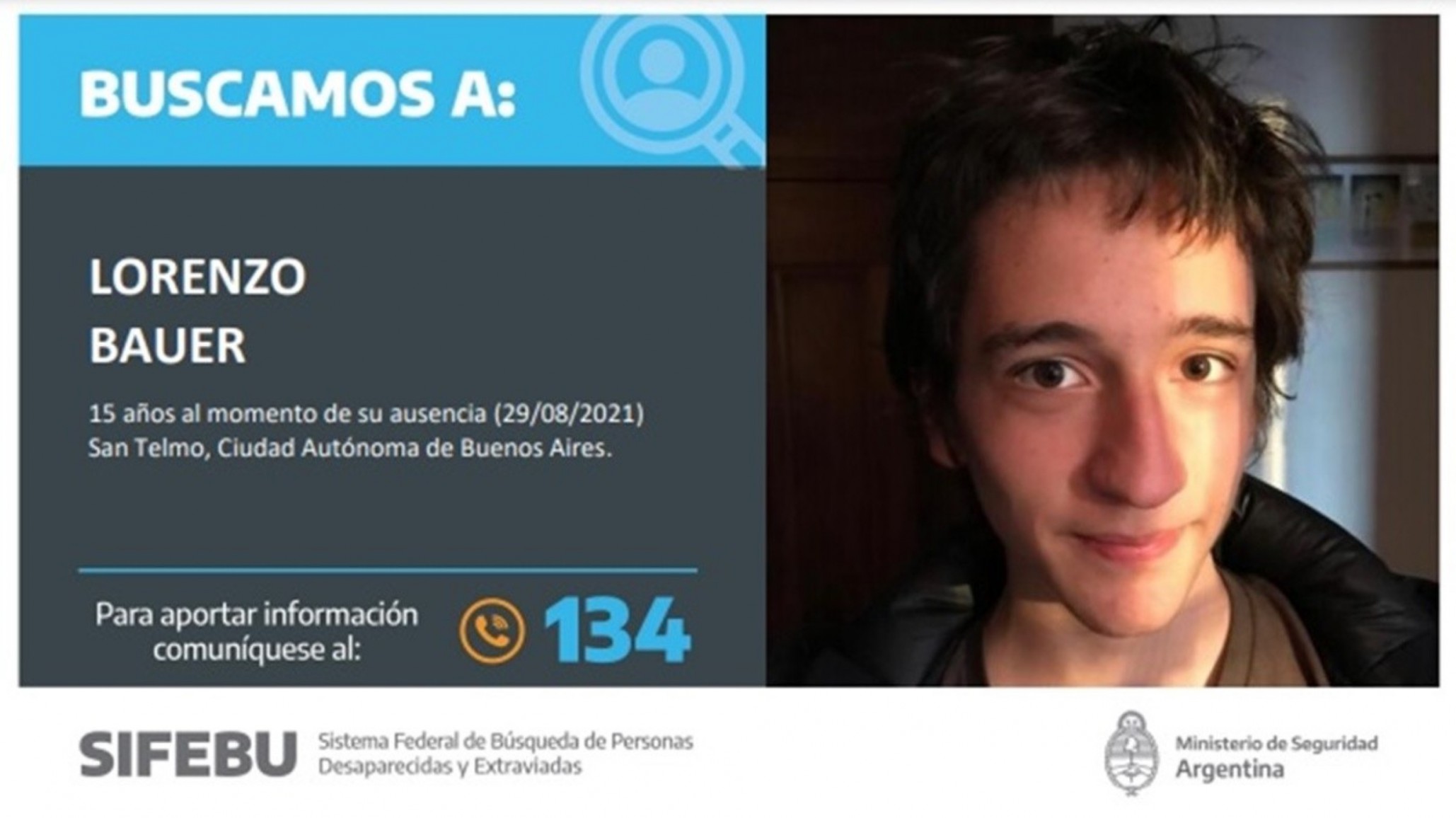Buscan a Lorenzo Bauer, sobrino de 15 años del ministro Tristán Bauer
