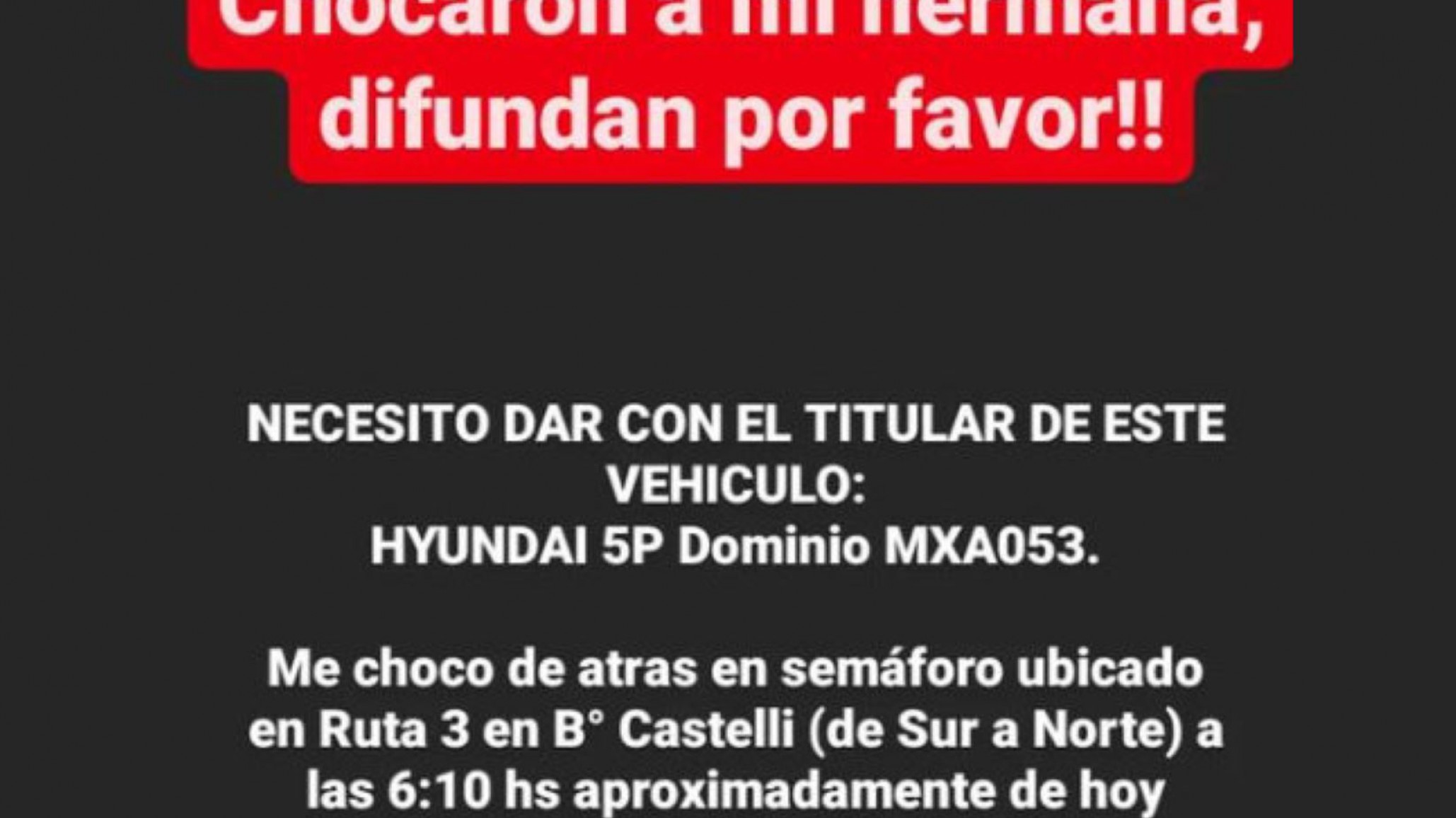 Buscan al conductor de un auto Hyundai “chocó y se dio a la fuga”