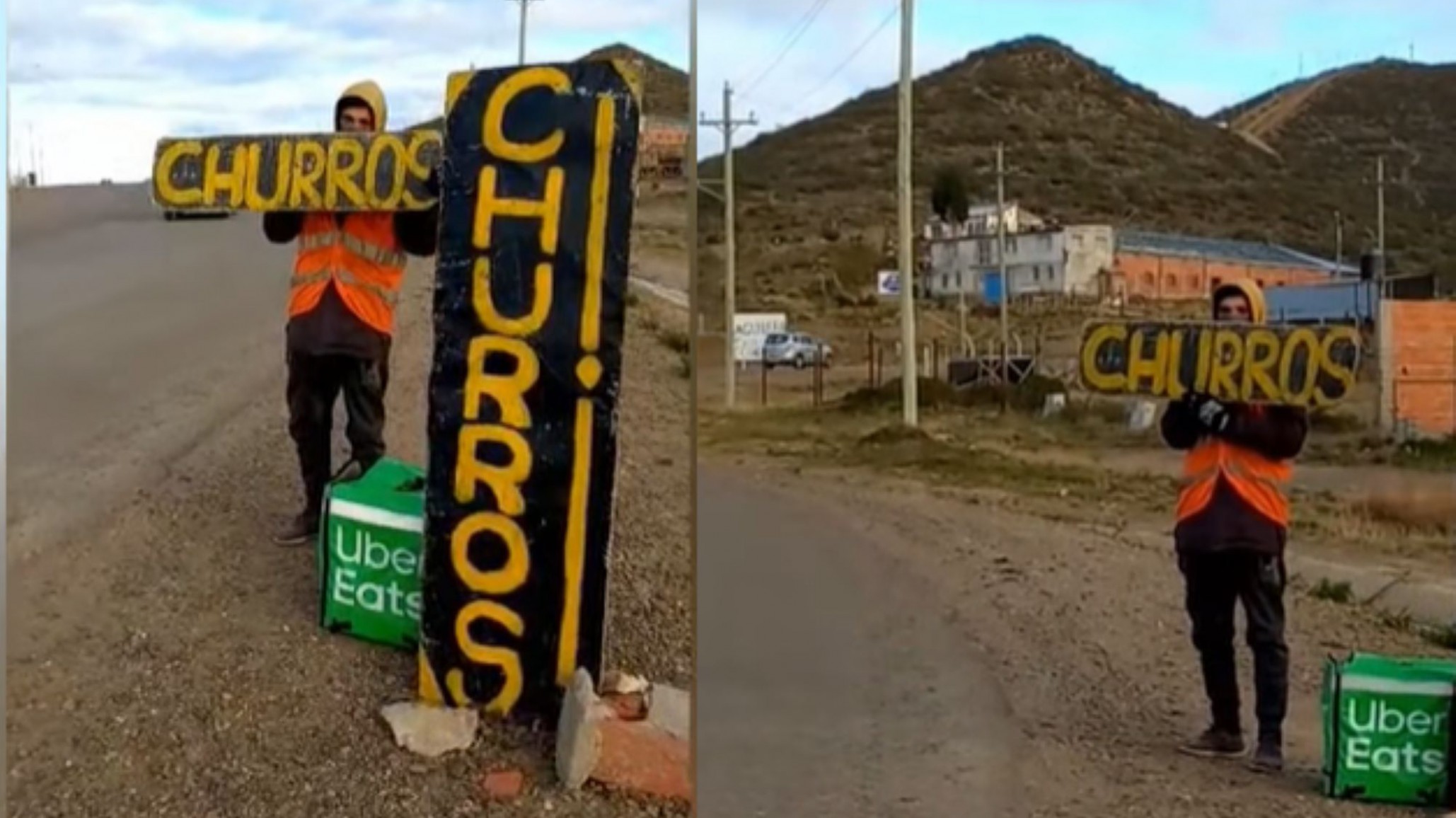 Axel vive en Comodoro y vende churros en la ruta para poder estudiar por la noche