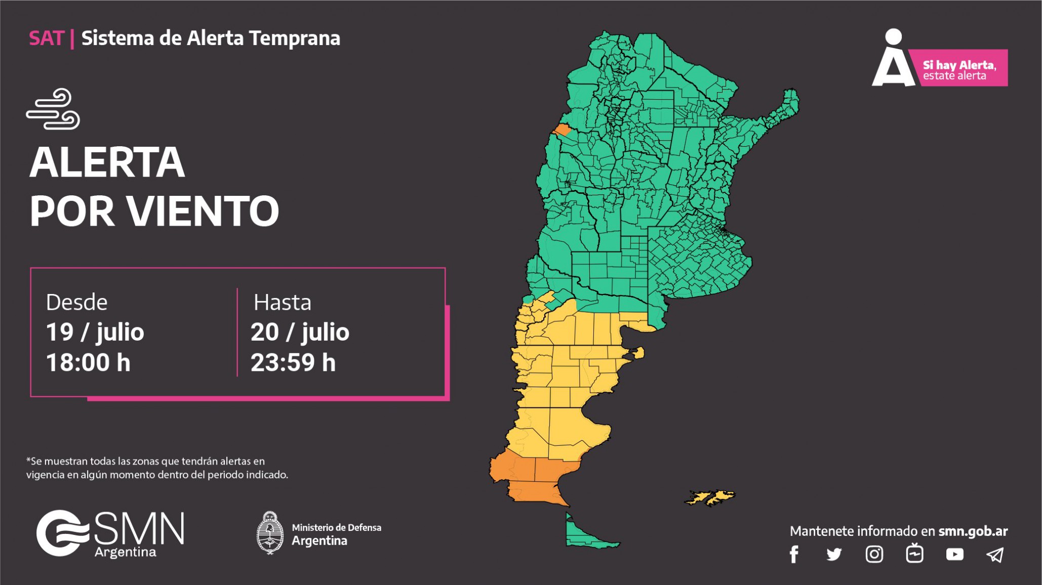 Continúa la alerta naranja por fuertes vientos en Comodoro