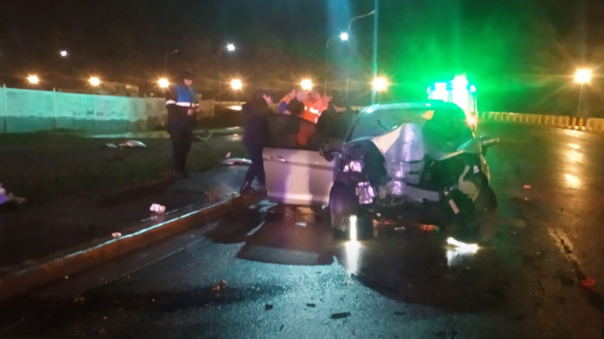 Joven chocó con su auto una palma de luz