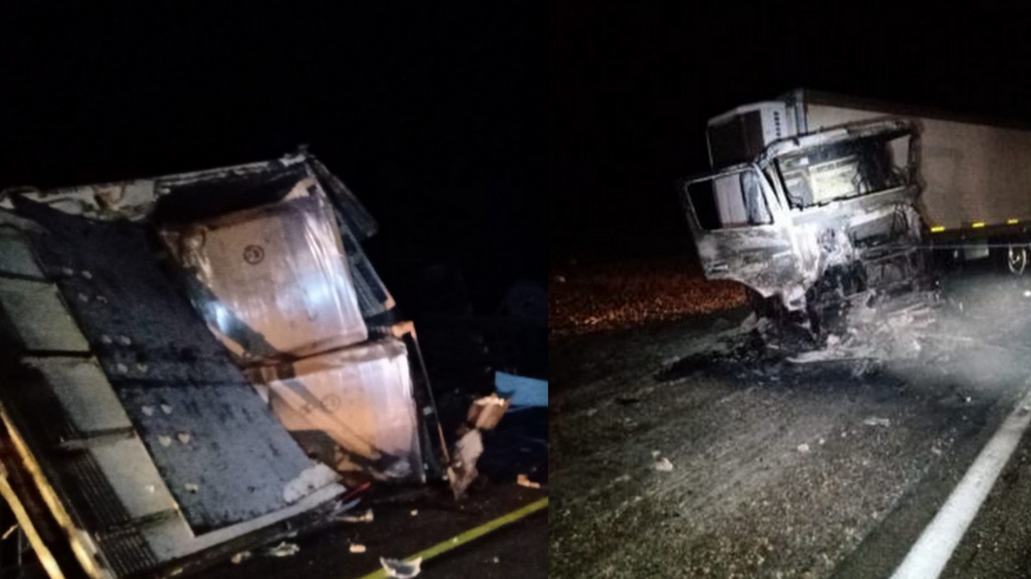 Dos camiones chocaron, en uno había latas de cerveza y el otro se incendió