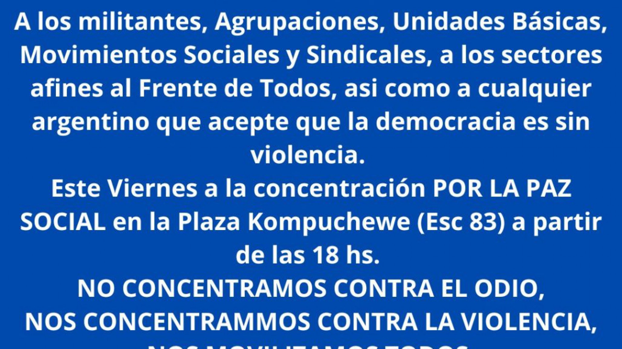 El Peronismo y vecinos se movilizarán en Comodoro esta tarde en apoyo a Cristina Kirchner