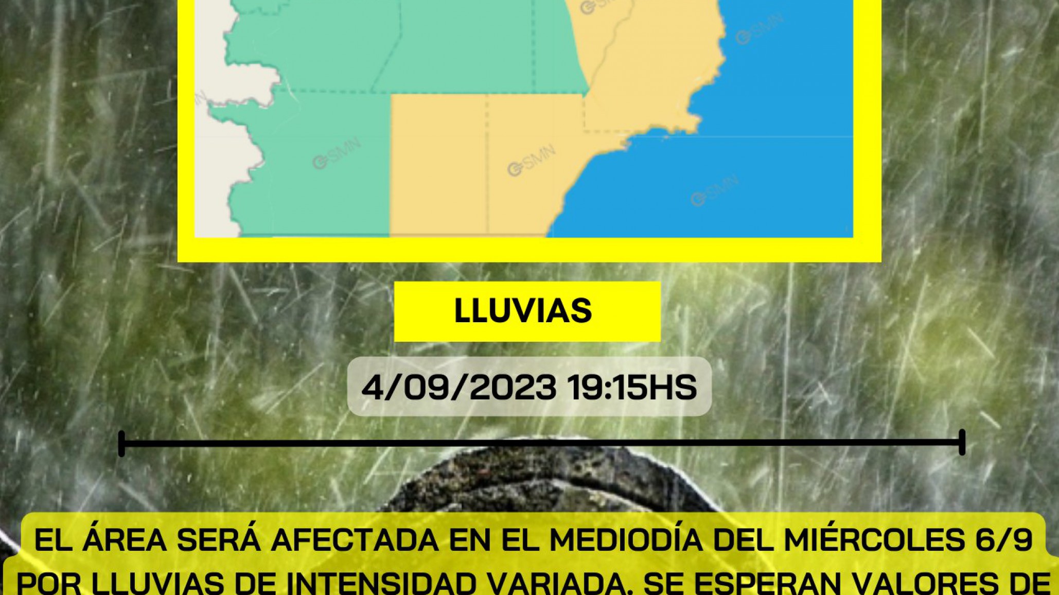 Alerta amarilla en Comodoro por lluvias intensas