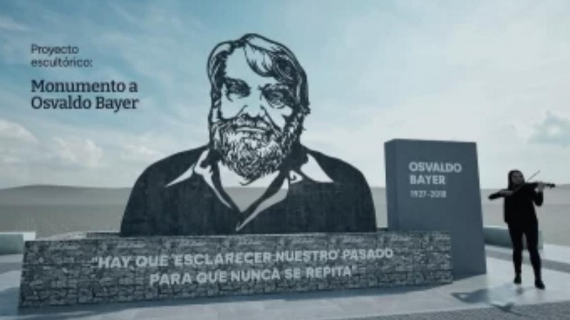 Se levantará un nuevo monumento a Osvaldo Bayer con escombros del original y piedras de las Huelgas Patagónicas
