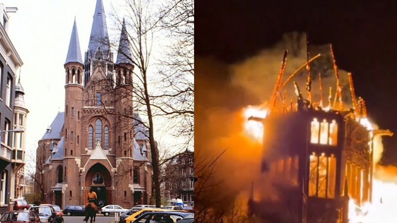 Se derrumbó la torre de una histórica iglesia por la pirotecnia en Ámsterdam