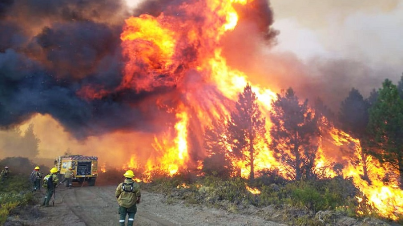 Fuertes vientos agravan el incendio en Los Alerces y obligan a reforzar el operativo