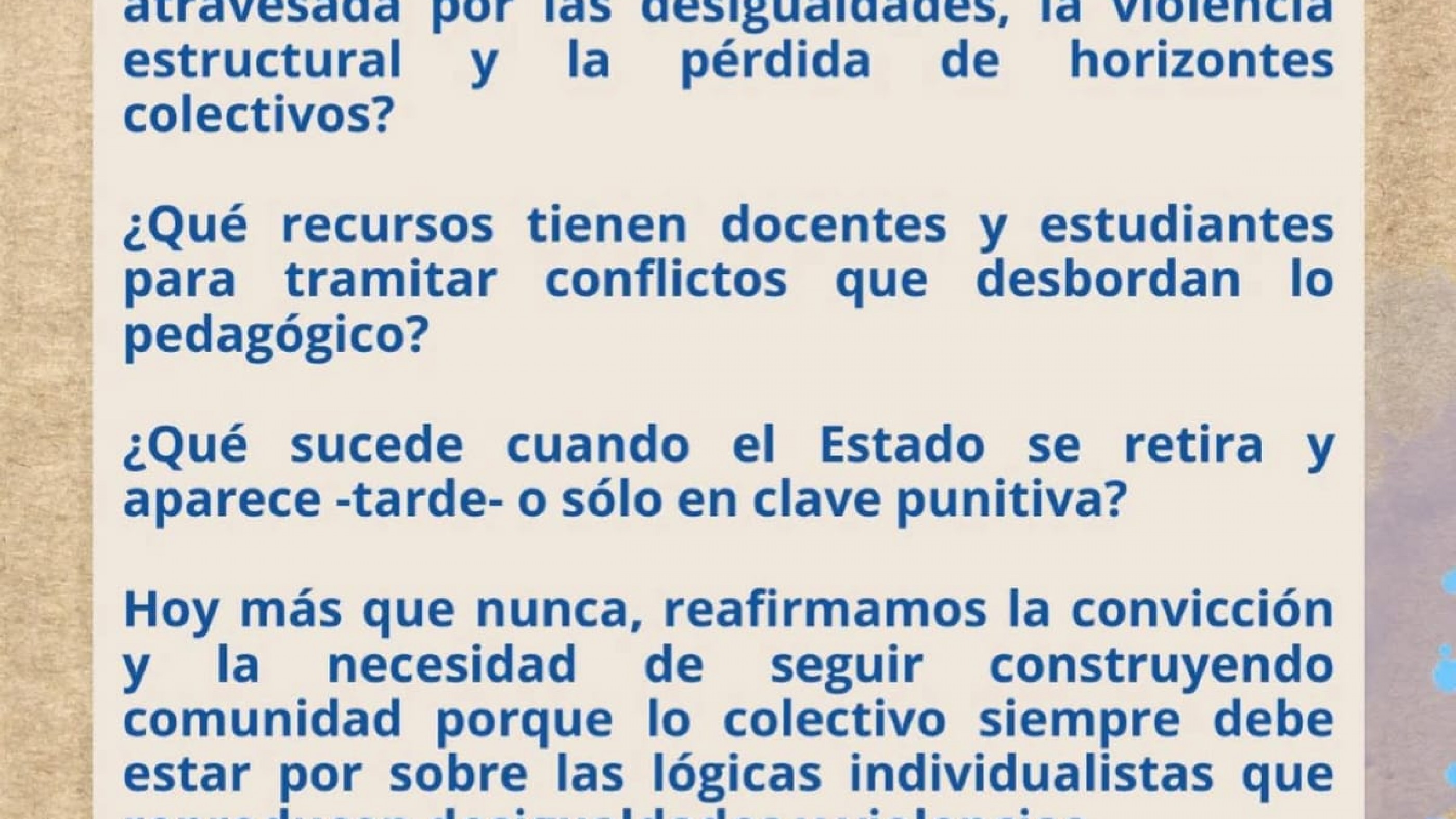 El comunicado del CUP por la tragedia en un colegio de Santa Fe: "nos interpela"