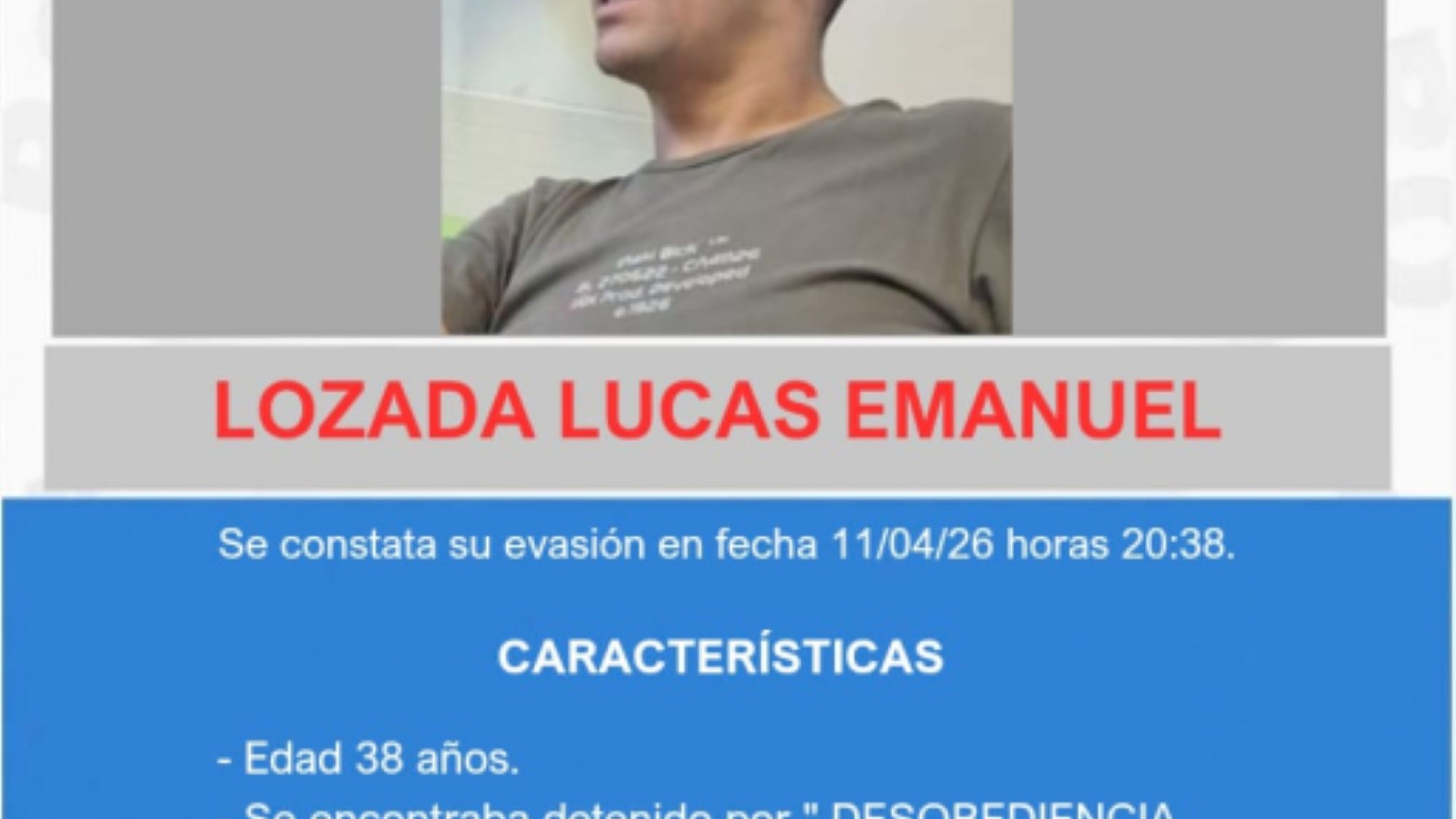 Buscan en toda la Patagonia a un detenido que se fugó de una comisaría