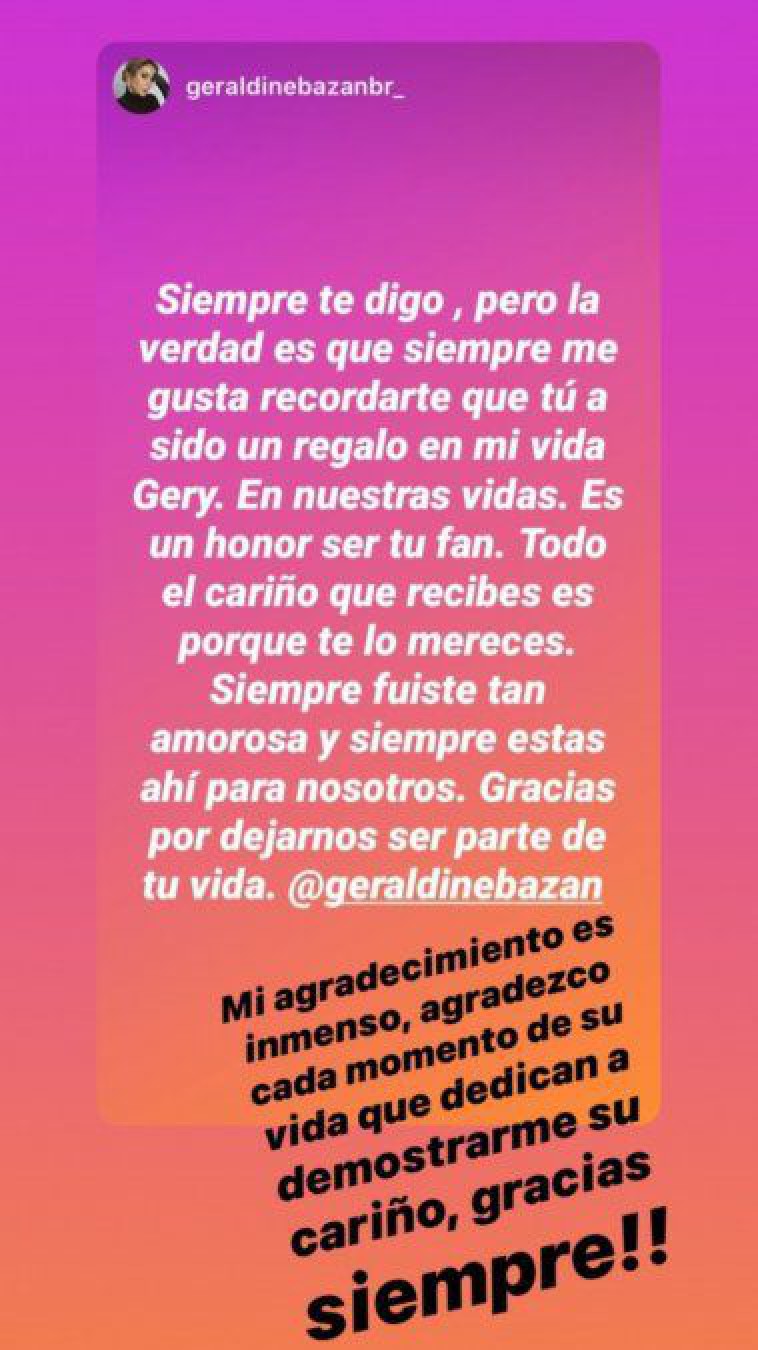 “Gracias, siempre” ¡El mensaje que emocionó a Geraldine Bazán!