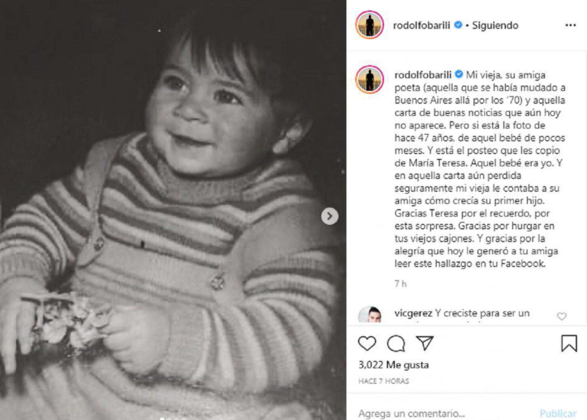 Rodolfo Barili causó ternura con una foto de cuando era bebé