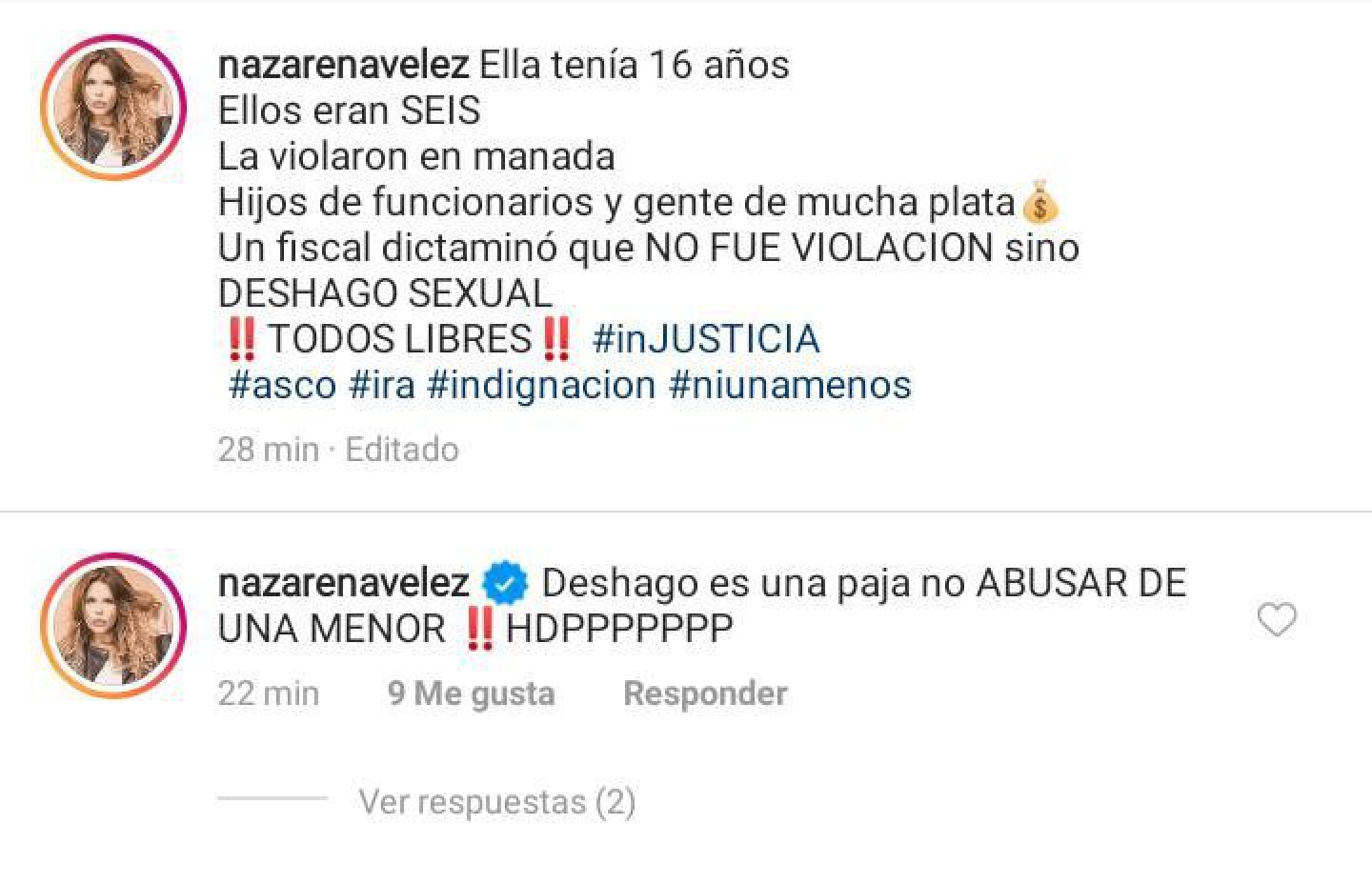 Nazarena Vélez contra el fiscal Fernando Rivarola: ”Desahogo es una paja no abusar de una menor”