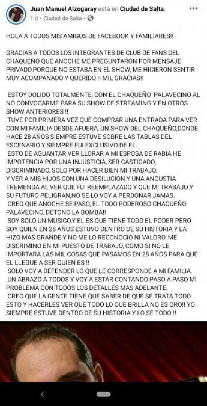 El Chaqueño Palavecino acusado de discriminación: ”No se lo voy a perdonar jamás”