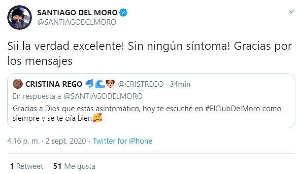 Santiago del Moro confirmó que tiene Coronavirus