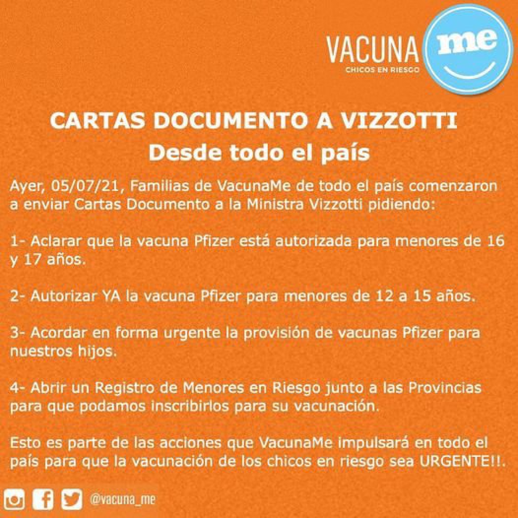 Vacunas para chicos en riesgo: Esperan respuestas tras cartas documento enviadas a Vizzotti